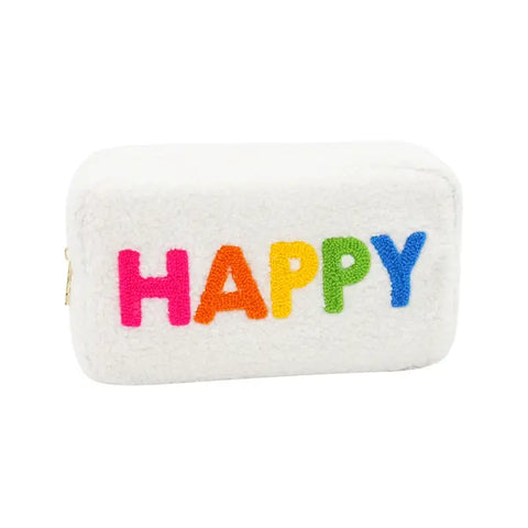 Varsity Collection Sherpa Cosmetic Bag Happy Chenille