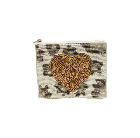 GOLD HEART WITH ANIMAL PRINT POUCH