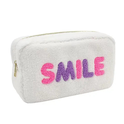 Varsity Collection Sherpa Cosmetic Bag Smile Chenille