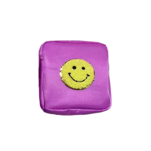 Varsity Collection Nylon Cosmetic Bag Smiley Face Chenille
