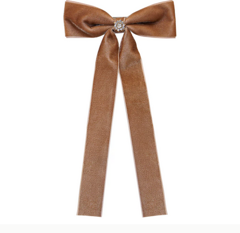 Iconic Velvet Bow Barrette in Mocha Mousse