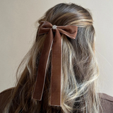 Iconic Velvet Bow Barrette in Mocha Mousse