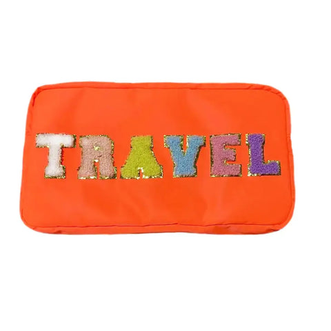 Varsity Collection Nylon Cosmetic Bag Orange Travel Chenille