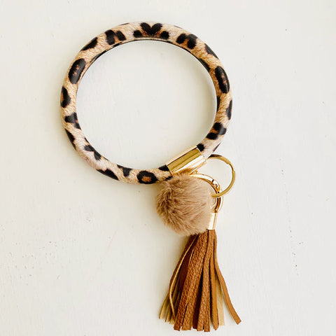 Bangle Key Chain with Pom - Leopard